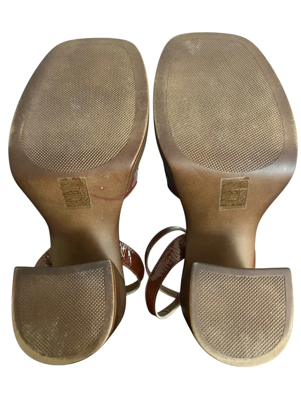 Free People Double Stack Platform Mary Jane Heels Brown Patent Leather 7.5 Boho